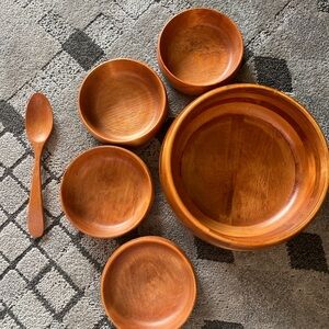 Baribo Maid Salad Wood Bowl Serving Set Baribocraft Canada 5 bowls + spoon